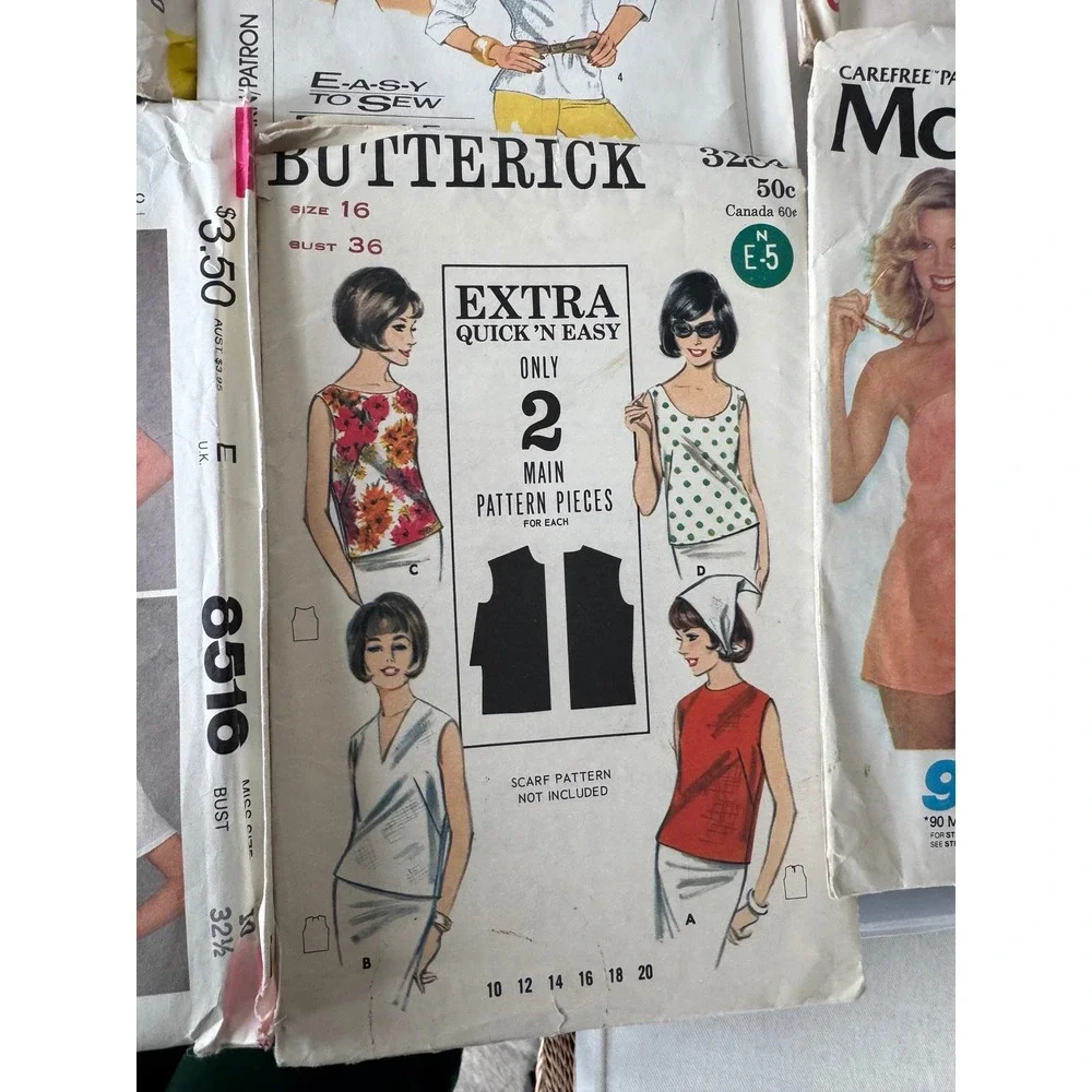 Simplicity McCall Vintage 80s Sewing Pattern Lot Blouses Tops Shorts Apron OS